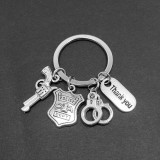 handcuffs police pistol stainless steel thank you keychain