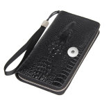 Men's and Women's Long Wallet Crocodile Pattern Multi-card Zipper Clutch Suitable for 18/20MM Jewelry Snap