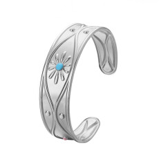 Stainless Steel Wide Edge Embossed Flower Adjustable Bracelet Titanium Hand Jewelry