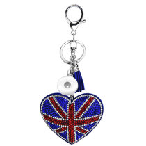 Diamond inlaid American flag peach heart key chain pendant for women's luggage car pendant suitable for 20MM snap fastener