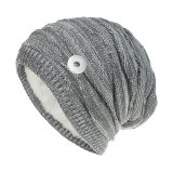 Woolen knitted hats for men and women warm plush outdoor leisure hats diamond winter hats 18mm snap button jewelry