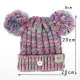 Children's autumn and winter wool cap, twist knitting, cute double ball girls' knitting cap, suitable for 18mm snap button jewelry
