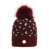 Autumn and Winter Knitted Hat Women Leopard Knitted Hat Warm Large Wool Ball Hat 18mm snap button jewelry