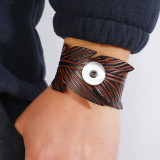Vintage feather genuine leather 18mm snap button bracelet  DIY jewelry