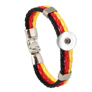 Football World Cup Flag PU leather snap button bracelet woven national  DIY jewelry