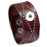 Vintage punk genuine leather 18mm snap button bracelet  DIY jewelry