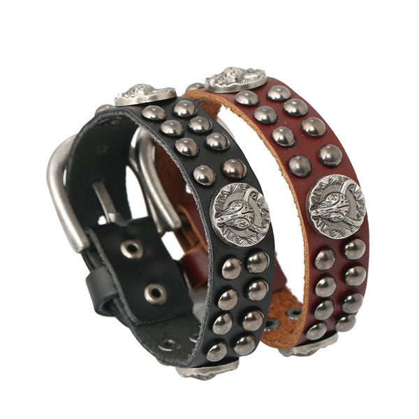 Vintage punk cowhide bracelet rivet genuine leather