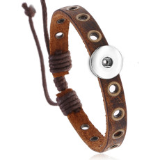 Punk Brown  Vintage Genuine leather18mm snap button bracelet   DIY jewelry