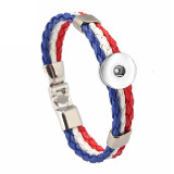 Football World Cup Flag PU leather snap button bracelet woven national  DIY jewelry