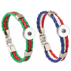 Flag PU leather snap button bracelet woven national  DIY jewelry