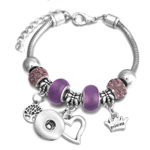 Diy tree of life glass bead bracelet crystal diamond beaded bracelet ladies snake chain bracelet fit snaps jewelry