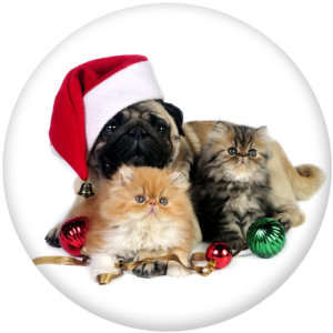 20MM  Christmas dog Print glass snaps buttons  DIY jewelry