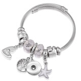 Stainless Steel Couple Love Animal Starfish Opening Adjustable Crystal Beaded Bracelet fit snaps jewelry