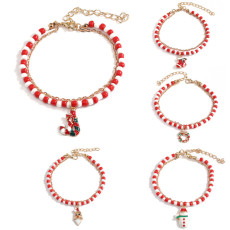 Christmas Charm Colorful Beads Bracelet Cartoon Santa Claus Snowman Pendant Bracelet
