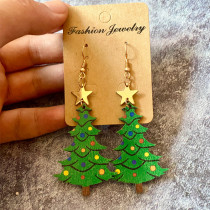 Christmas earrings Christmas tree splicing Green holiday funny wooden earrings