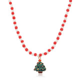 Christmas Hat Old Man Snowman Tree Pendant Necklace Handmade Color Bead Necklace