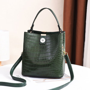 Bucket bag stone pattern portable one shoulder messenger bag, women's bag, suitable for 18MM button