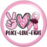 20MM  Peace Love Fight Ribbon Print glass snaps buttons  DIY jewelry