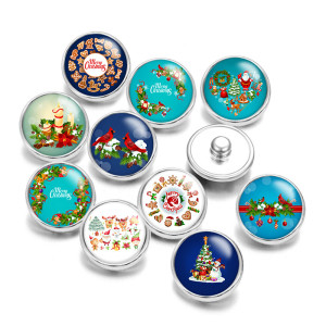 20MM Christmas  Colorful Flower  pattern Print glass snaps buttons