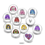 Painted metal 20mm snap buttons pattern rainbow Love  Print