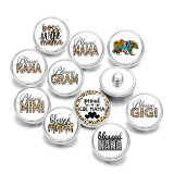 20MM Bear Nana Mama Print glass snaps buttons  DIY jewelry