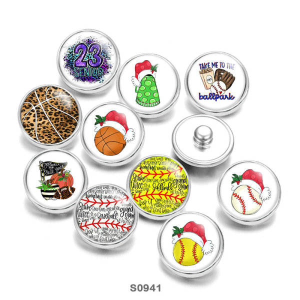 Painted metal 20mm snap buttons Love Volleyball Baseball Christmas Print