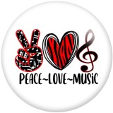 20MM Peace Love Basketball Music Print glass snaps buttons  DIY jewelry