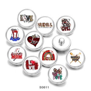 Painted metal 20mm snap buttons MOM love Baseball  Print