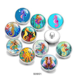 Painted metal 20mm snap buttons  hippocampus beach Print   Jewelry Making