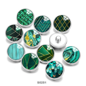 Painted metal 20mm snap buttons Green Pattern Print
