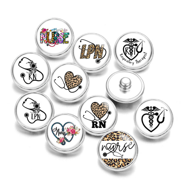 Painted metal 20mm snap buttons Nurse LPN RN Print   DIY jewelry