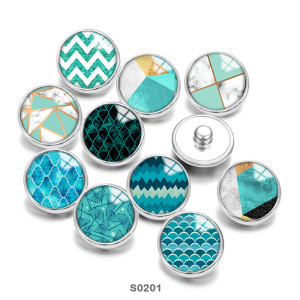Painted metal 20mm snap buttons Blue Pattern Print