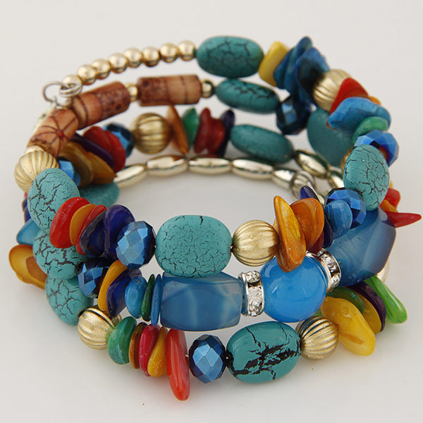 Bohemian Bracelet Retro Turquoise Agate Beads Multi layer Winding Bracelet