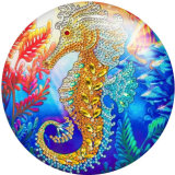 Painted metal 20mm snap buttons  hippocampus beach Print   Jewelry Making