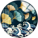 Painted metal 20mm snap buttons Green Leaves Pattern Print