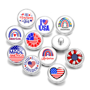 Painted metal 20mm snap buttons I Love USA Print   DIY jewelry
