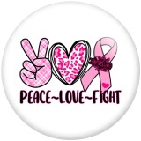 Painted metal 20mm snap buttons  Peace Love Fight Ribbon Print   DIY jewelry