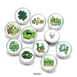 Painted metal 20mm snap buttons Green love happy easter  Clover Print