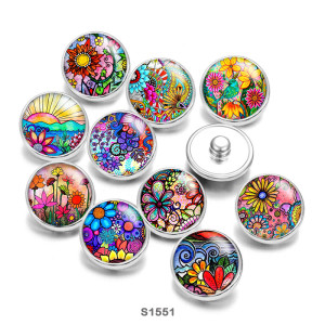 Painted metal 20mm snap buttons Colorful Flower  pattern Print