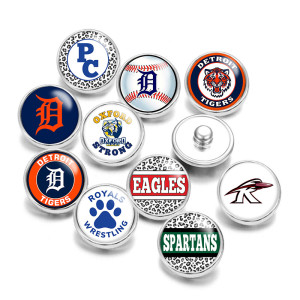 Painted metal 20mm snap buttons Team Sports Print   DIY jewelry
