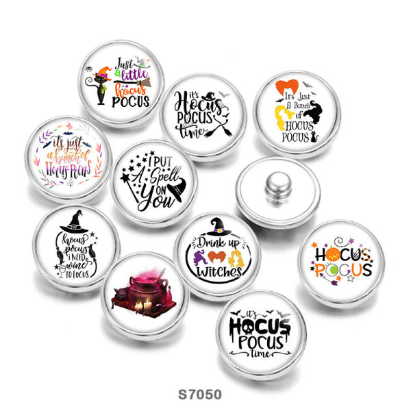 Painted metal 20mm snap buttons Halloween words Print