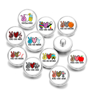 Painted metal 20mm snap buttons Peace Love Basketball Music Print   DIY jewelry