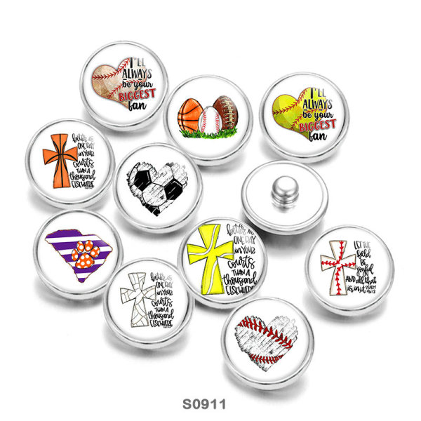 Painted metal 20mm snap buttons pattern Basketball  Hockey Print