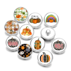 Painted metal 20mm snap buttons Thanksgiving Pumpkin Print   DIY jewelry