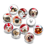 Painted metal 20mm snap buttons  Christmas dog Print   DIY jewelry