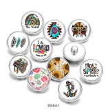 Painted metal 20mm snap buttons Indians Feather Flower