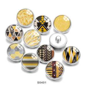 Painted metal 20mm snap buttons Yellow pattern Print