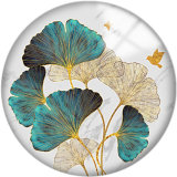 Painted metal 20mm snap buttons Green Leaves Pattern Print