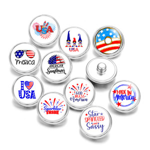 Painted metal 20mm snap buttons I Love USA Print   DIY jewelry