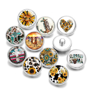 Painted metal 20mm snap buttons Love Cross Sunflower  Print   DIY jewelry